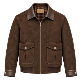 Rue Avel Suede Leather Jacket — Brown, front