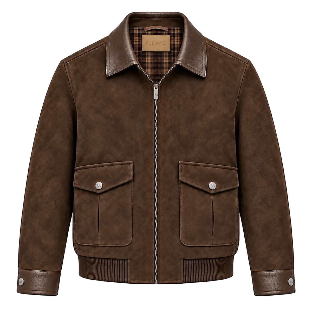 Rue Avel Suede Leather Jacket — Brown, front