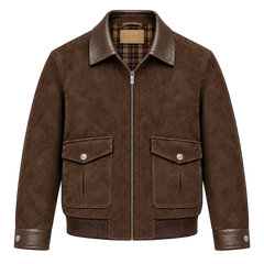 Rue Avel Suede Leather Jacket — Brown, front