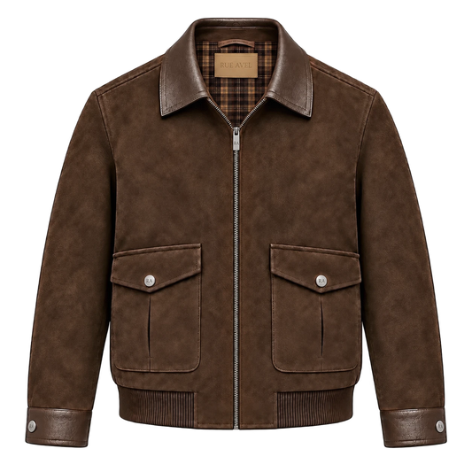 Rue Avel Suede Leather Jacket — Brown, front