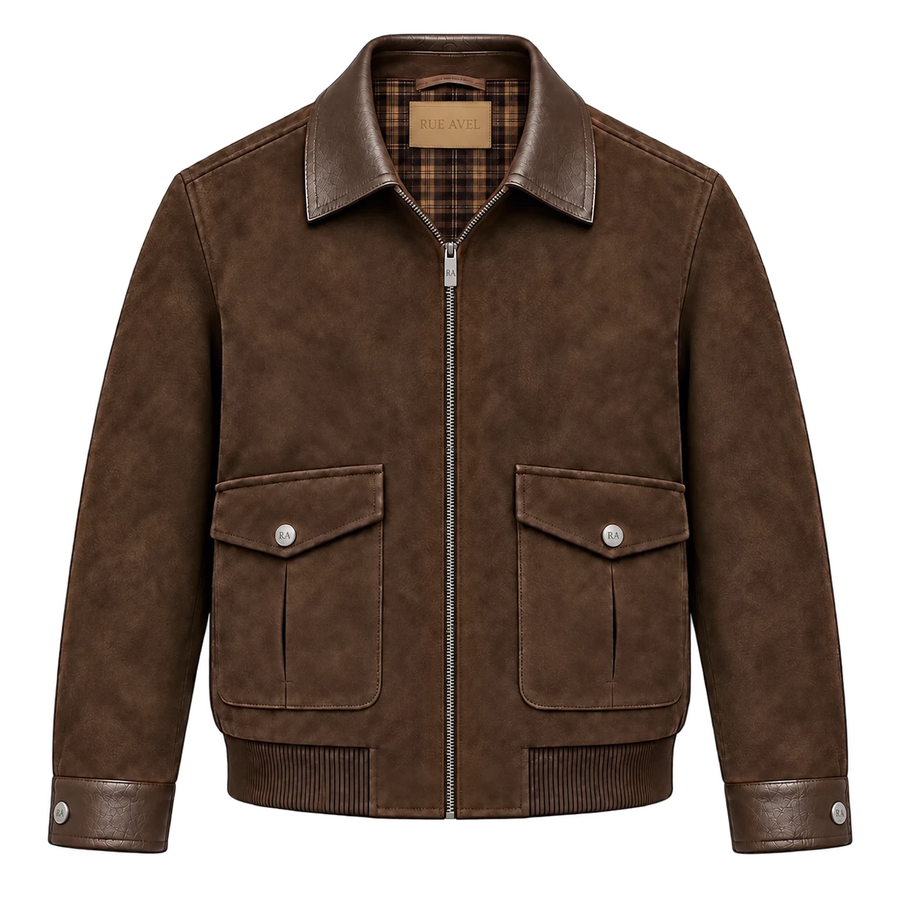 Rue Avel Suede Leather Jacket — Brown, front